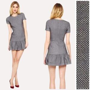 Opening Ceremony Black White Abstract Cotton Flounce Hem Dress 28359